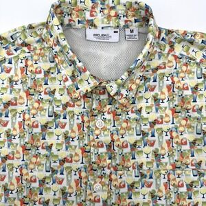 Projek Raw Button Down Shirt Mens Medium Multicolor Cocktail Print Short Sleeve